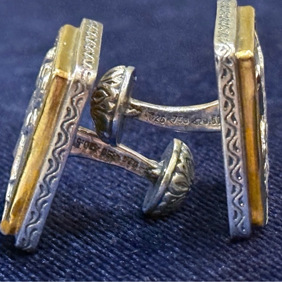 Konstantino 750 (18K) Gold & 925 Sterling Silver Cuff Links with Engraved Design - Picture 3 of 14